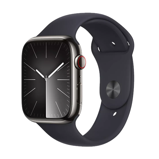 Watch Apple Watch Series¬†9 LTE 45mm Graphite Stainless Steel Case with Sport Band S/M - Midnight
