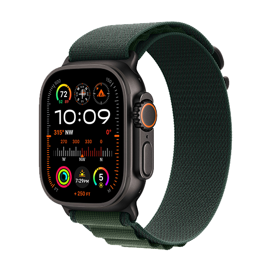 [195949584503] Watch Apple Watch Ultra 2 (2024) LTE 49mm Black Titanium Case with Alpine Loop L - Dark Green