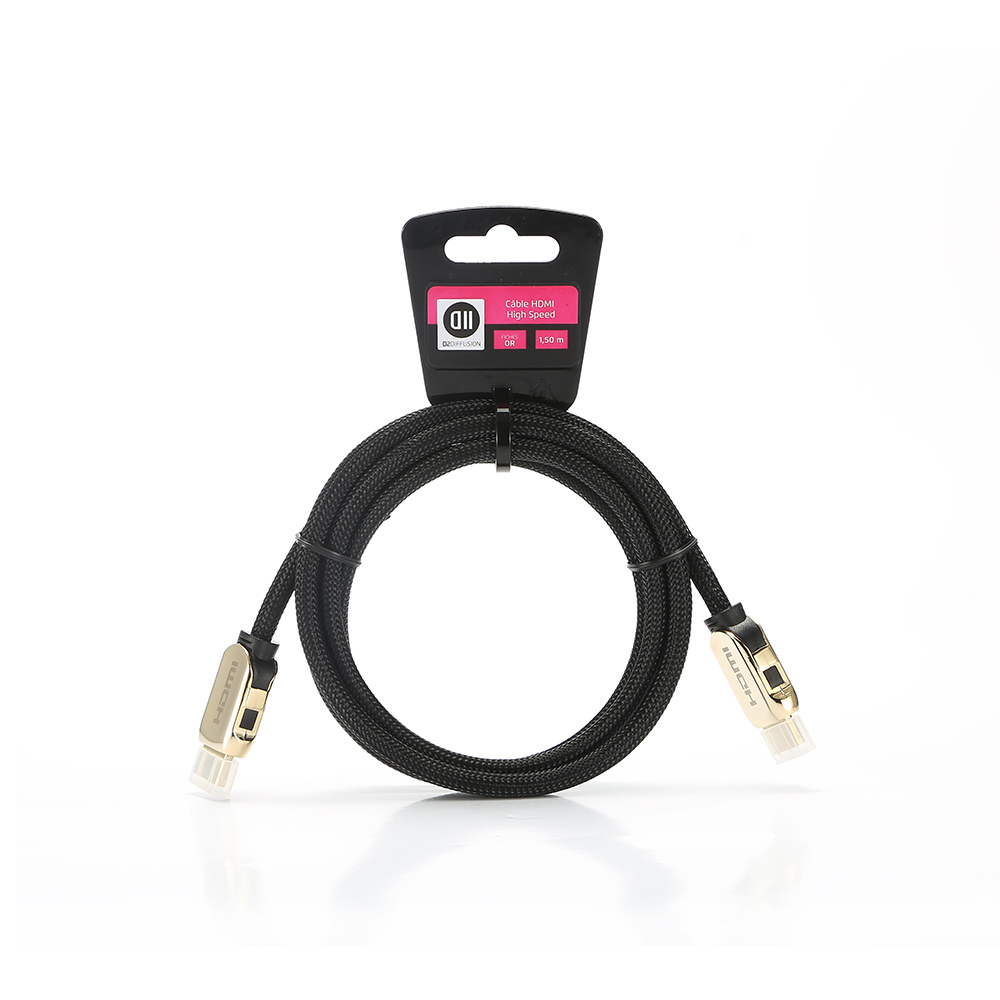 C ble High Speed HDMI 1m50 tressé connecteurs Or Accroche Cavalier