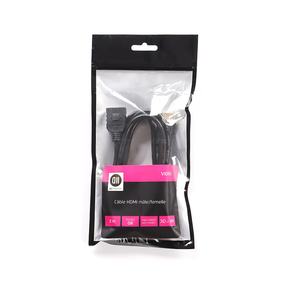 Rallonge HDMI m le/femelle 2m noir, plaqué or, 4K, AWG 30 vendu en SACHET