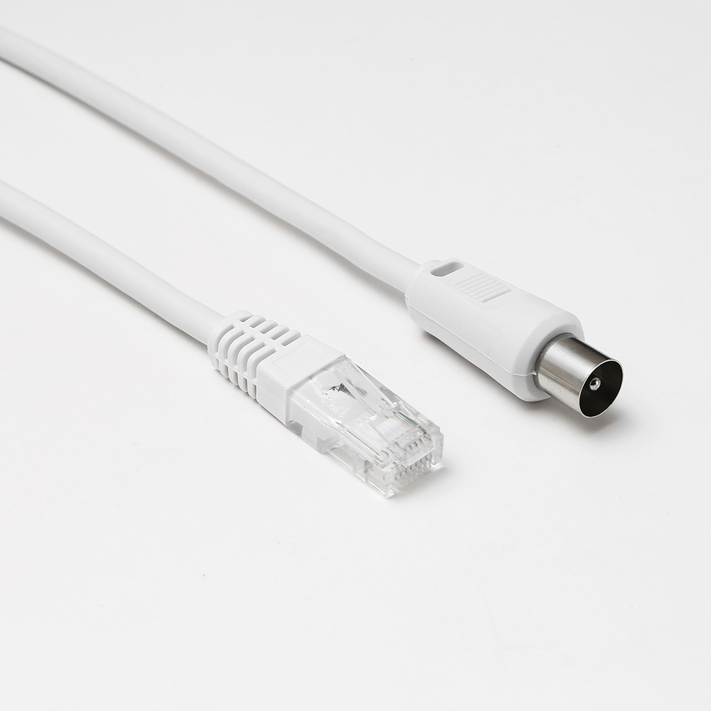C ble RJ45 m le vers coaxial m le Longueur 2.00m - diamètre 9.52mm Blanc