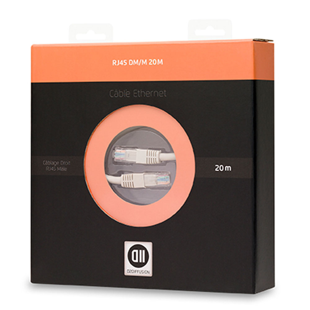 C ble RJ45 droile m le 20m blindage U/UTP - CAT 6 - coloris gris