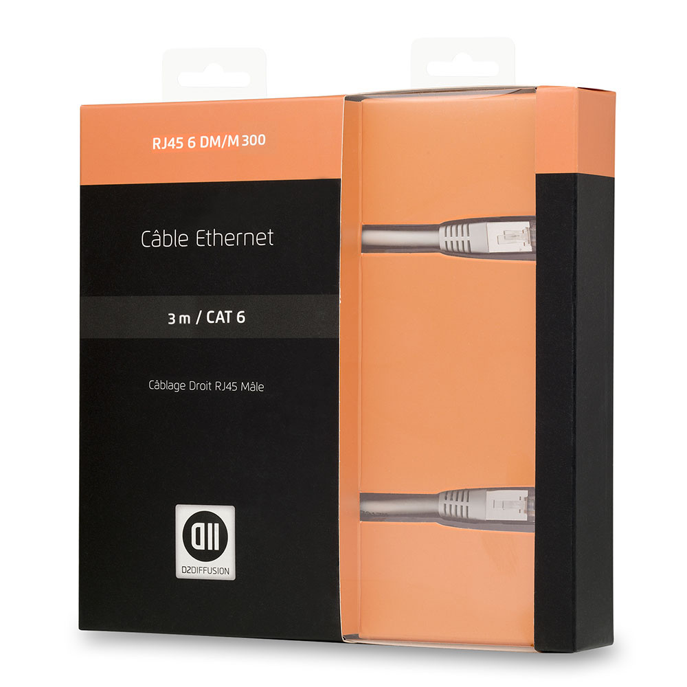 C ble RJ45 droile m le 3m blindage U/UTP - CAT 6 - coloris gris