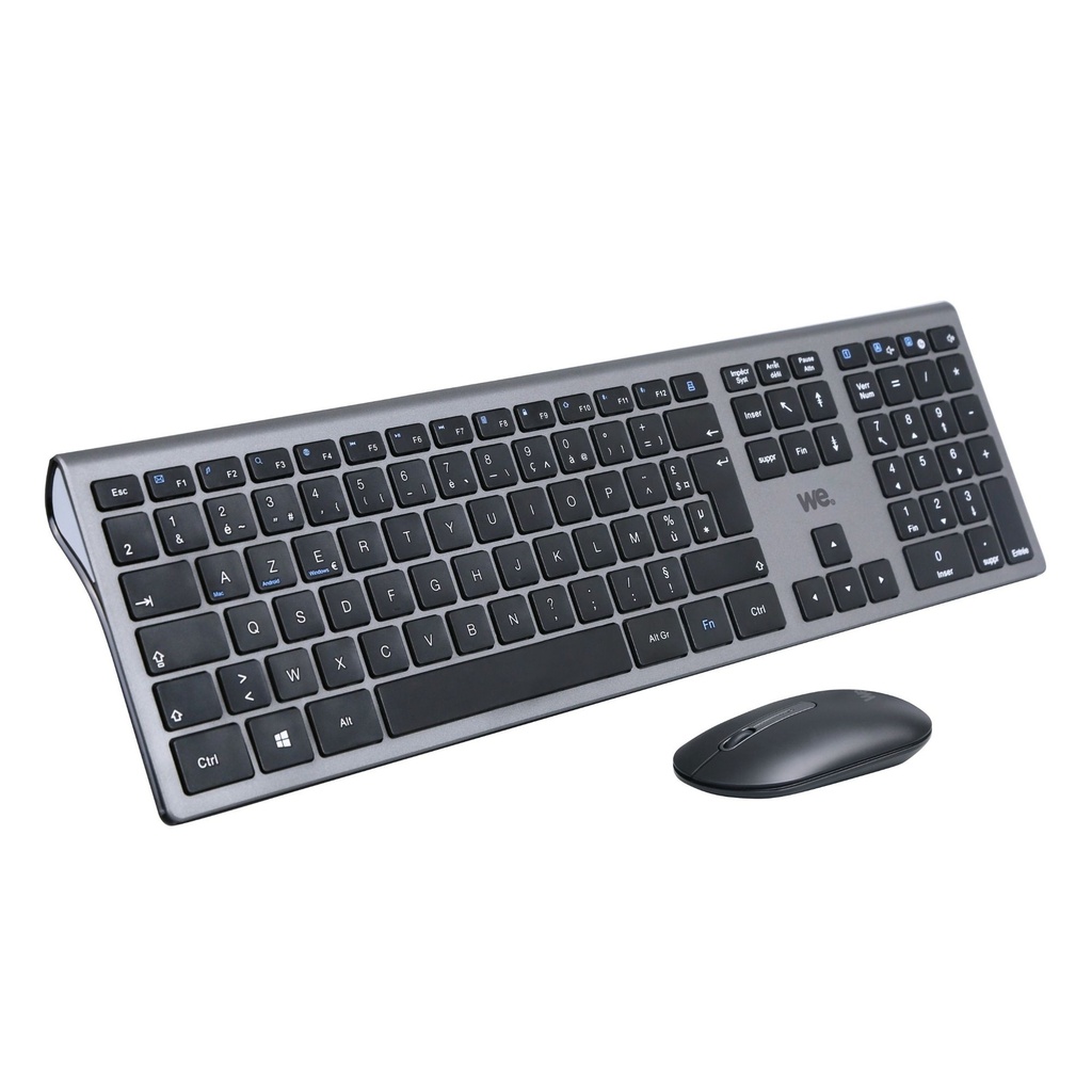 Bundle clavier souris WE sans fil connextion BT et 2.4Ghz aspect Alu, connexion