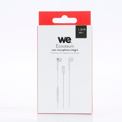 [WEINTRAMICUSBCBL] Ecouteurs  WE avec connecteur USB-C de couleur blanche C ble 1,20 m. Bouton mult