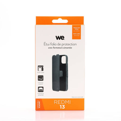 [WEFOLIOAIMREDMI13] ***WE Etui folio FERMETURE AIMANTEE XIAOMI REDMI 13 noir