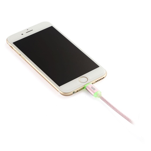 [WEUSBLIGHTLEDNY100R] C ble USB/Apple Lightning nylon LED 1m coloris OR ROSE LED rouge = en charge LED