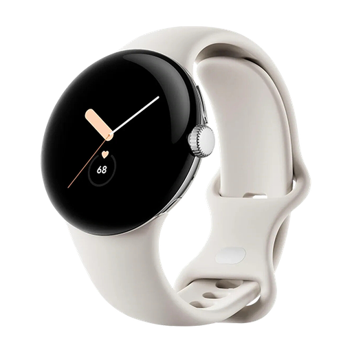 [840244600143] Watch Google Pixel Watch 4G 41mm Polished Silver Case with Sport Band - Chalk
