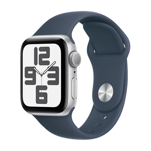 [195949642333] Watch Apple Watch SE (2024) GPS 40mm Silver Aluminium Case with Sport Band S/M - Storm Blue