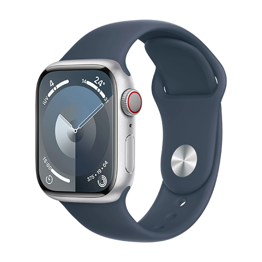 [195949022265] Watch Apple Watch Series 9 Cellular 41mm Silver Aluminium Case with Sport Band M/L - Storm Blue