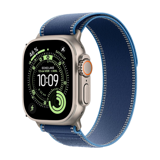[195950609318] Watch Apple Watch Ultra 3 (2025) 5G 49mm Natural Titanium Case with Trail Loop S/M - Blue/Bright Blue