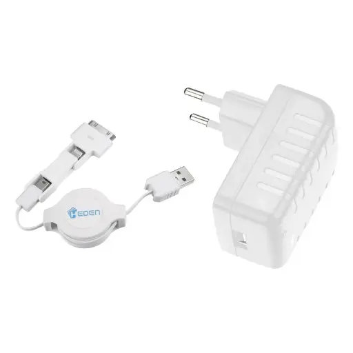 [0-ACCHAD3E12] Chargeur prise murale Heden 3en1 Micro usb + 2 connectique apple Un c ble rétrac