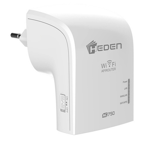 [0-ACCHRWAC750] Répéteur WiFi HEDEN AC750 Dual Band 2.4Ghz / 5GHz, 2 Ports RJ45, Blanc