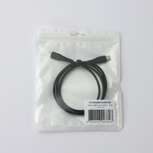 [0-CABUSBCC45W100N] C ble USB-C/USB-C 2.0 Male/Male - 45W - Longueur 1M - Noir - en sachet