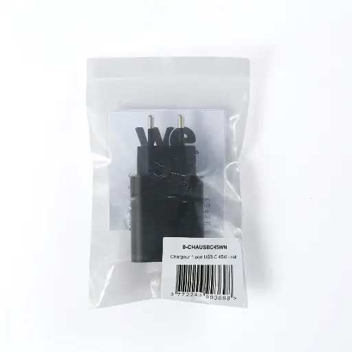 [0-CHAUSBC45WN] Chargeur secteur 1 Port USB-C : 5V/3A, 9V/3A, 12V/3A, 15V/3A, 20V/2.25A, 45W, Po