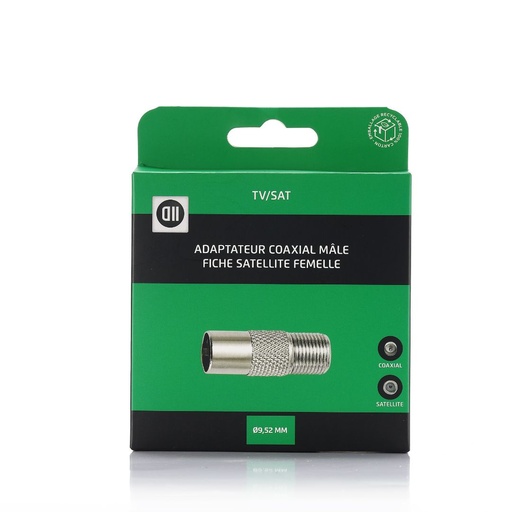 [D2ADPCOAXFSATM] Adaptateur Coax male 9.52mm Fiche SAT femelle