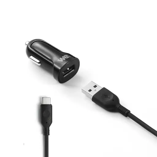 [WEAC1USBUSBC120N24] Bundle charg voit+ c ble USB / USBC chargeur 1USB x 2.4A - c ble 1.20m Noir - c