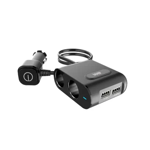 [WEAC2AC2USBN] Chargeur de voiture WE - 90W Max 2 prises allume cigare adaptateur + 2 Ports USB