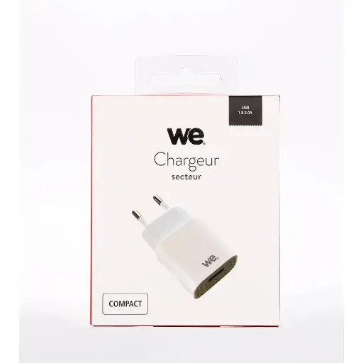 [WEAL1USB24B2] Chargeur secteur 1 USB 2.4A = 12W, coloris blanc